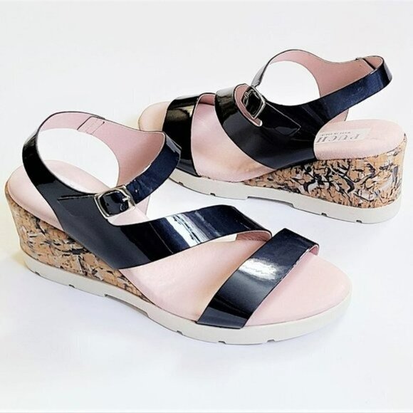 NWT PUCHE Made in Spain Soft Patent Leather Cork Wedge Sandals - Picture 1 of 7